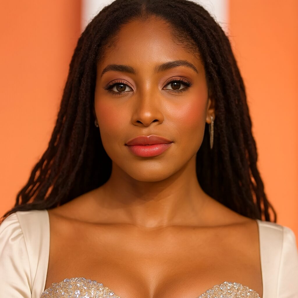 Model wearing coral blush on cheeks paired with matching lip shade for a monochromatic makeup look