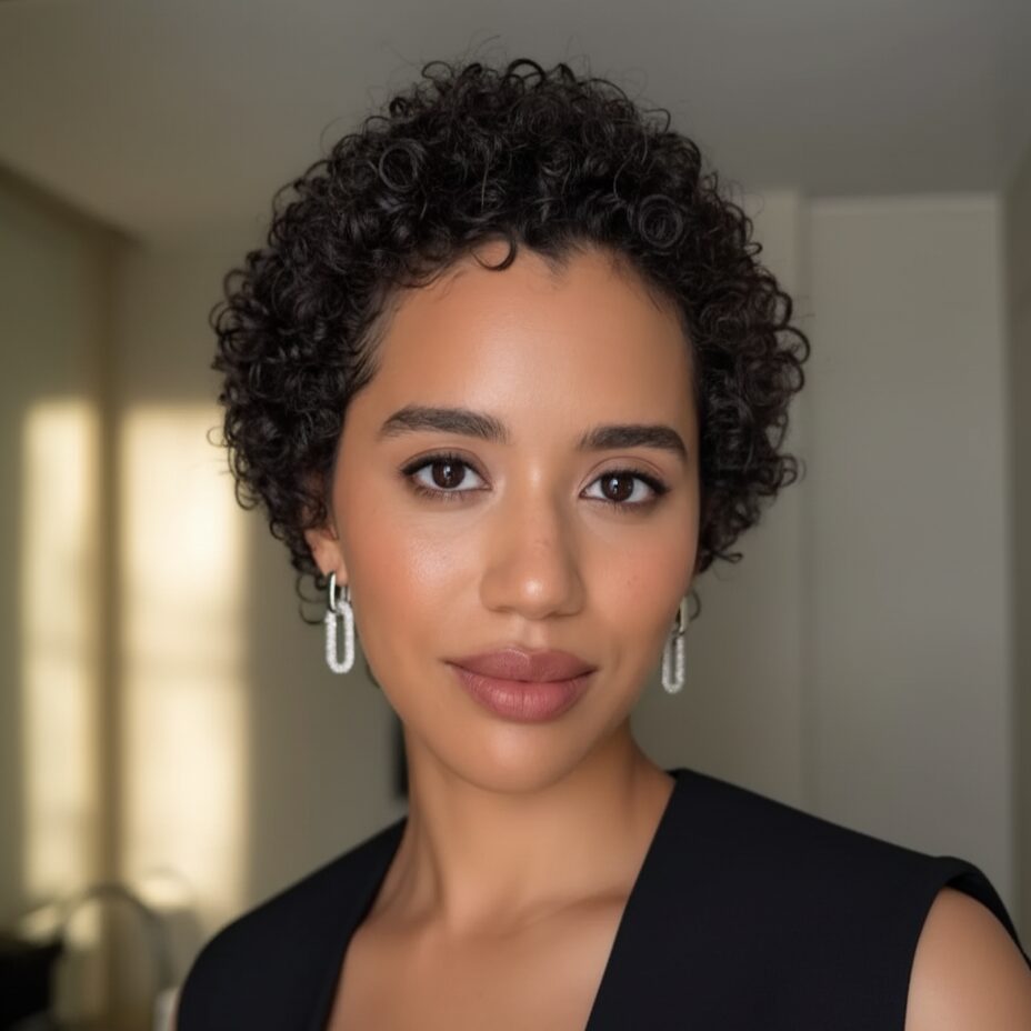 Woman with bronzed vacation makeup look and light berry lipstick adding warmth and color.