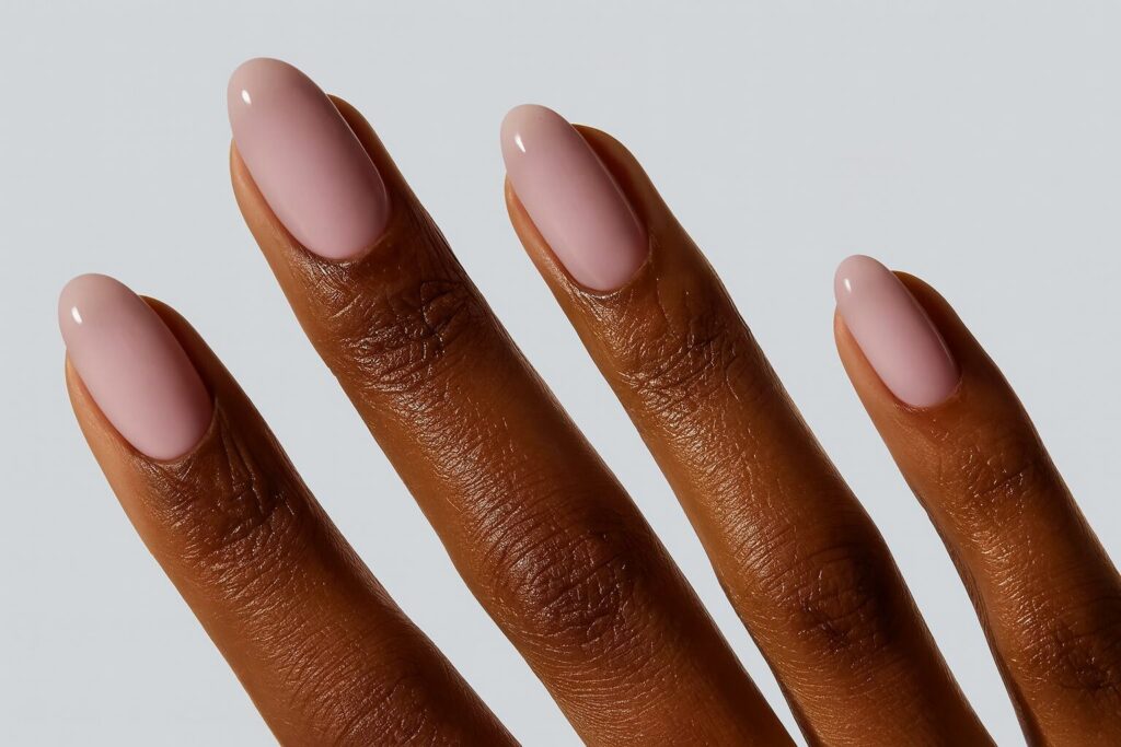 Soft pink jelly polish nails inspired by classic princess manicure styles