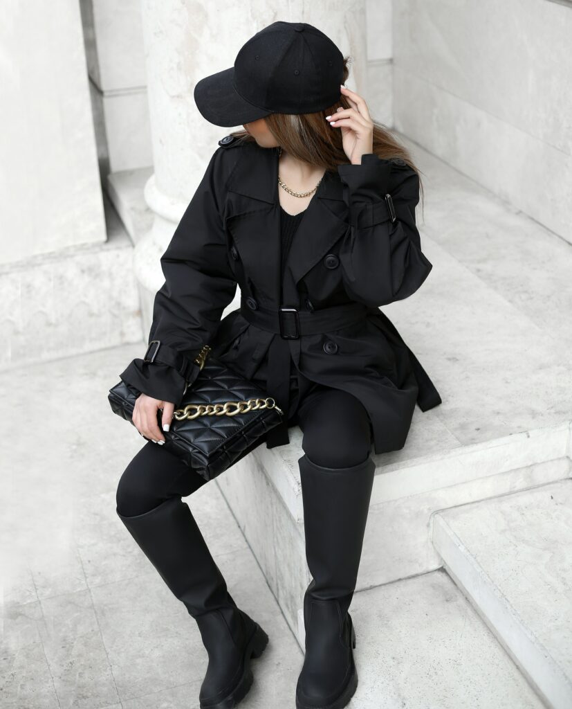 gray cashmere sweater dress with leather handbag, fall office outfit