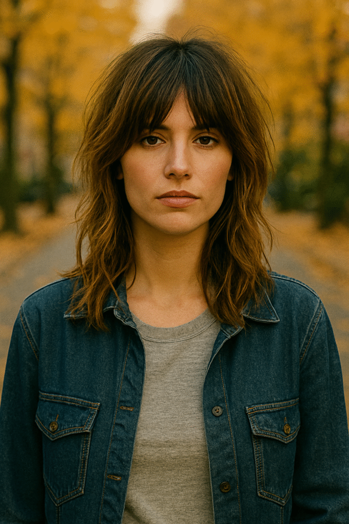 Casual lived-in shag haircut with tousled textured layers