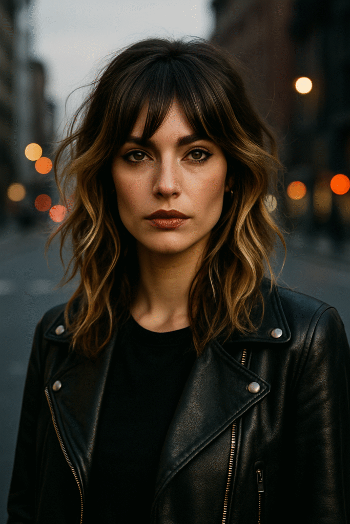 Messy textured waves with two-toned highlights in rocker chic style