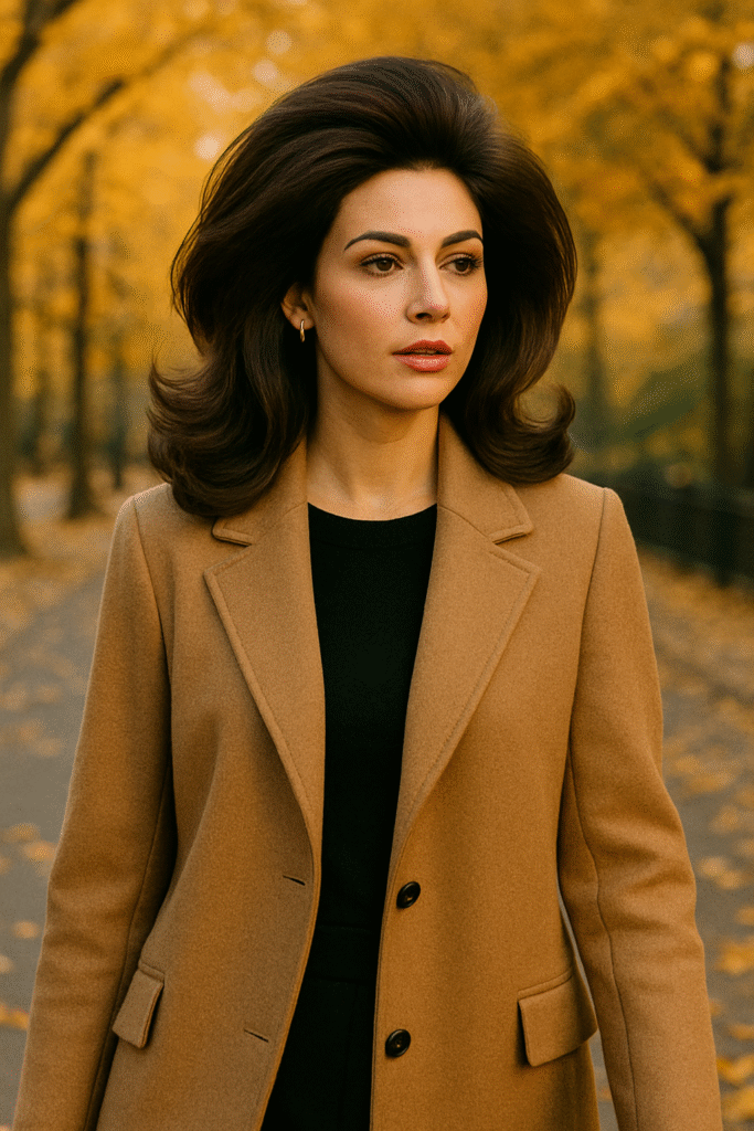 Glossy voluminous blowout hairstyle with soft bounce and shine
