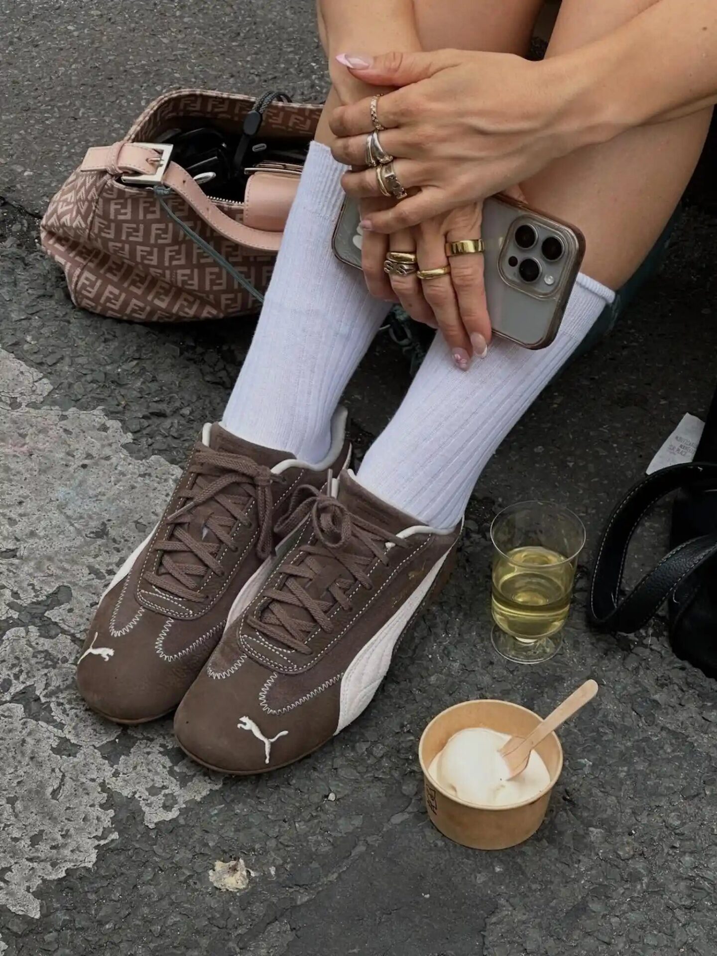 Retro outfit pairing tall socks with sneakers for a playful, nostalgic vibe.