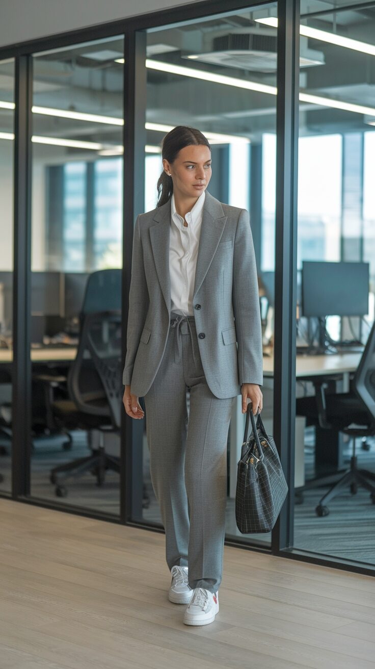 young professionals wearing trendy tailored pants and oversized blazers gen z office fashion 2025