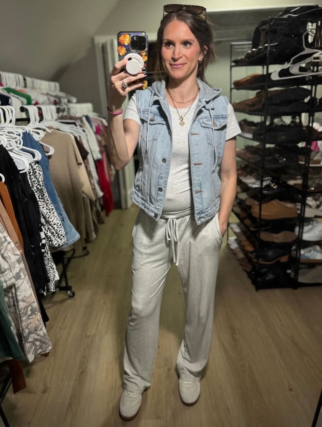 A casual outfit featuring denim and relaxed layers for a cool vibe.