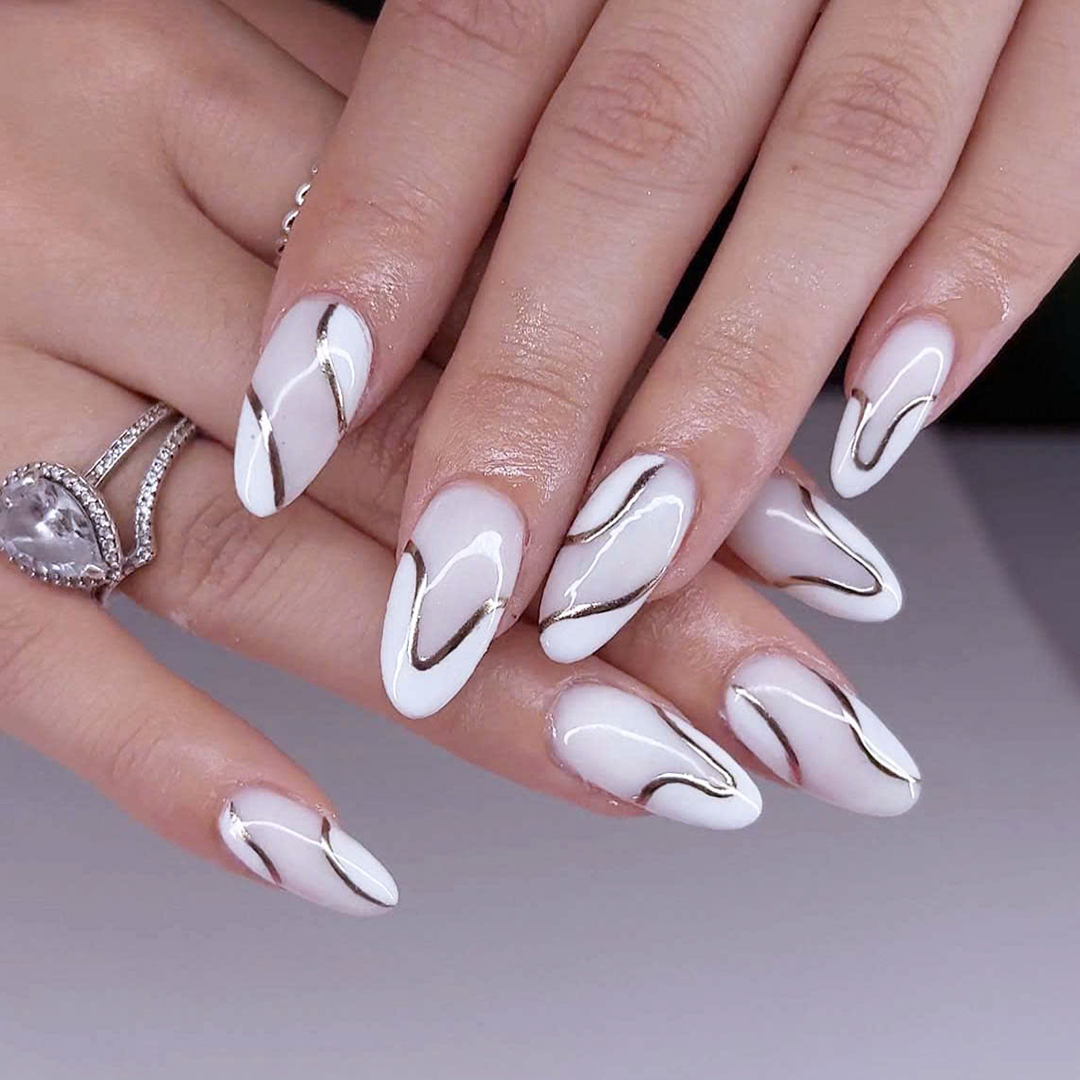 Modern White Waves Nail Design
