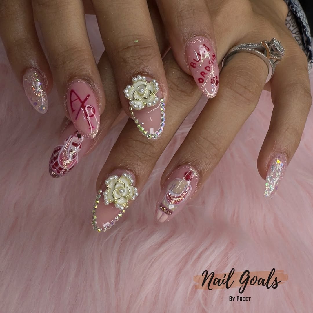 Personalized Bridal Glam Nail Design