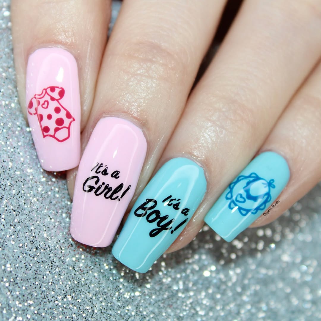 Gender reveal themed nail art