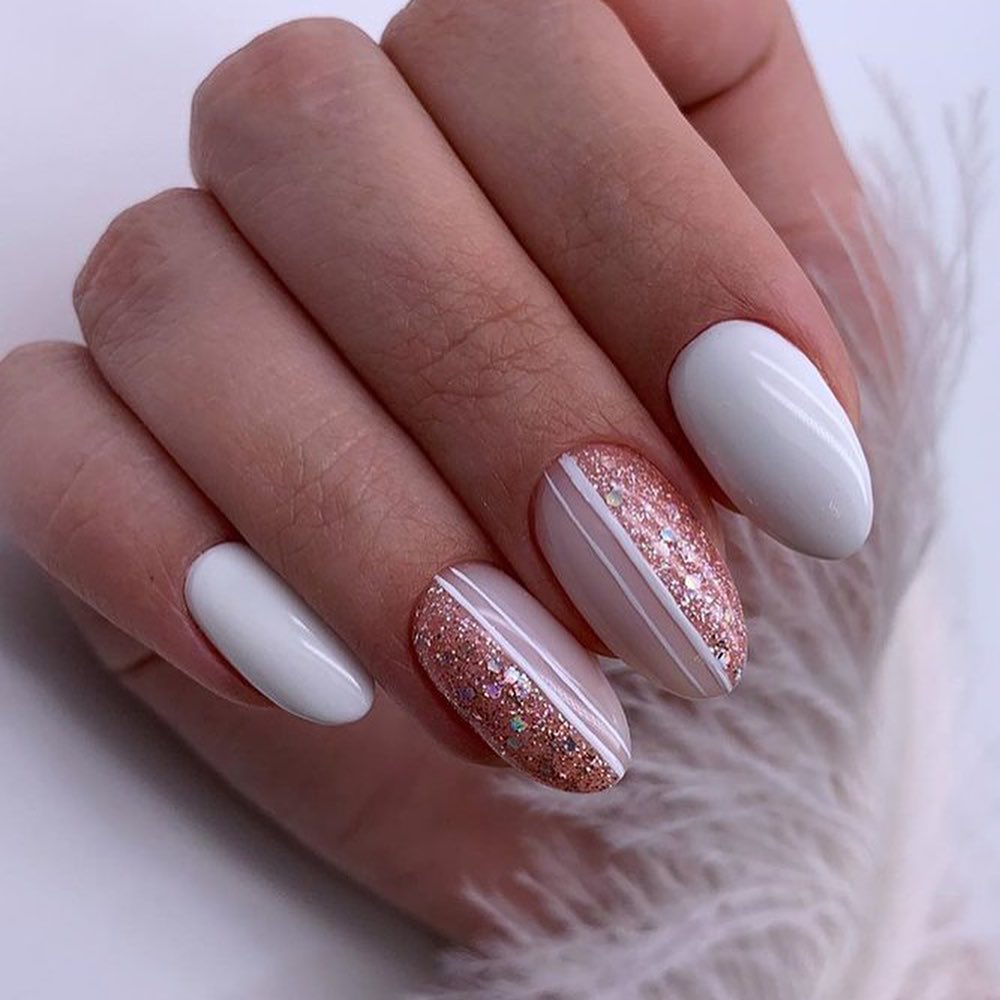 Rose-Tinted Sparkle Nail Design