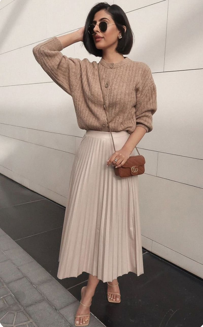 7. Pleated Skirt with Cardigan