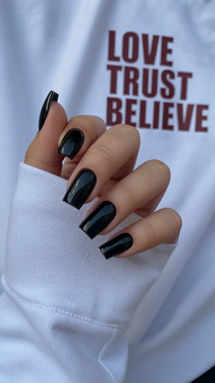 Classic glossy square black nails