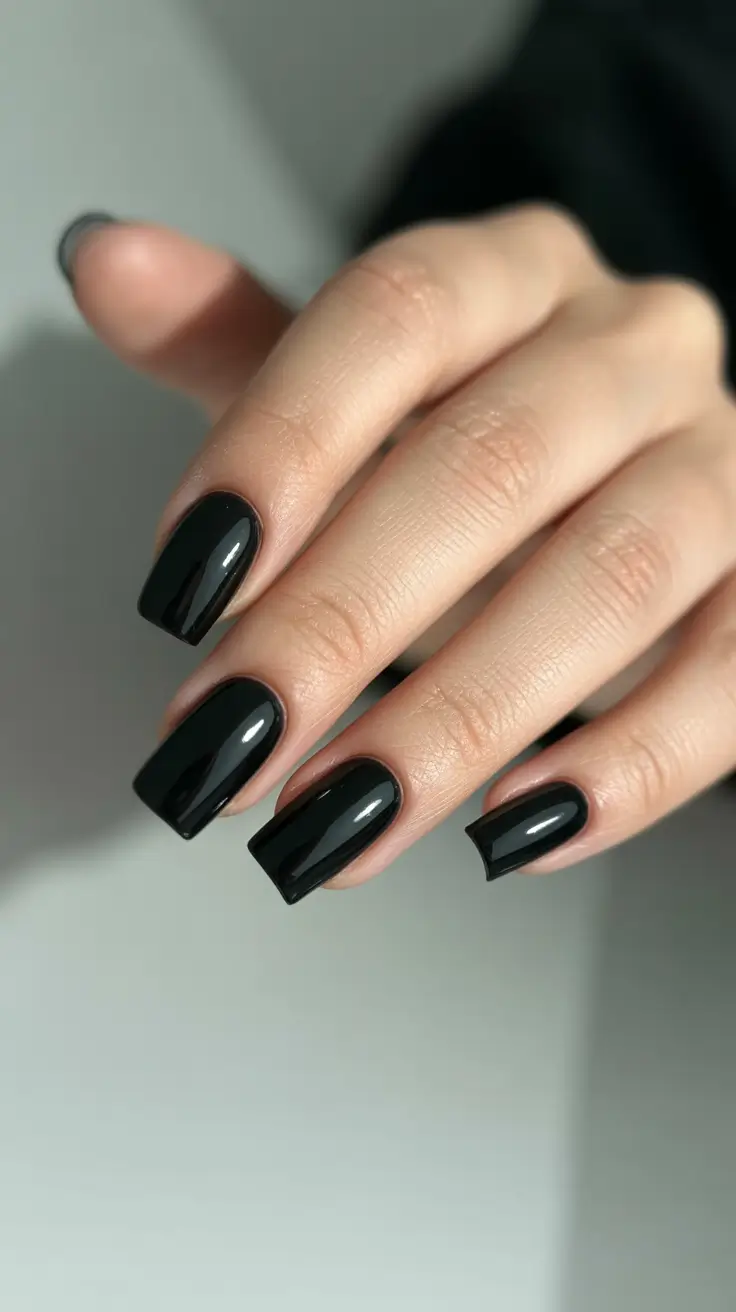 High gloss black square nails