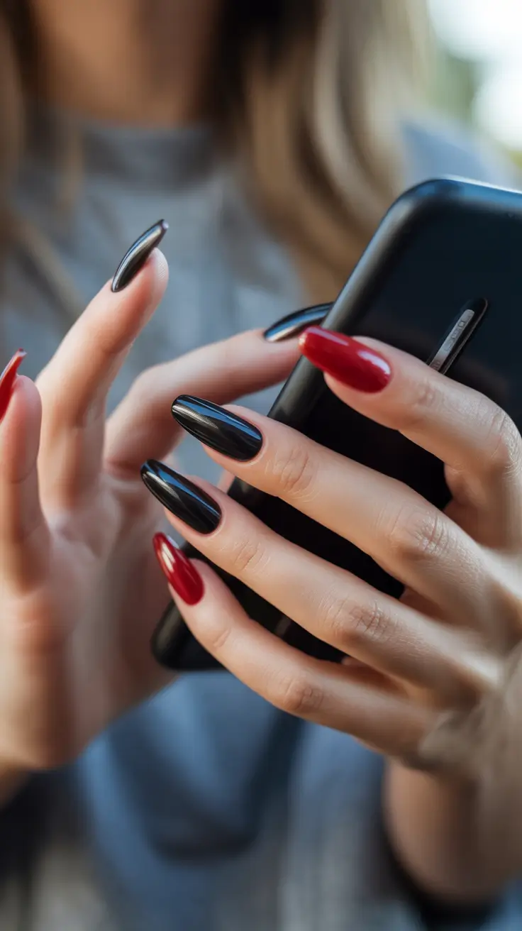 Red and black dual-tone nails