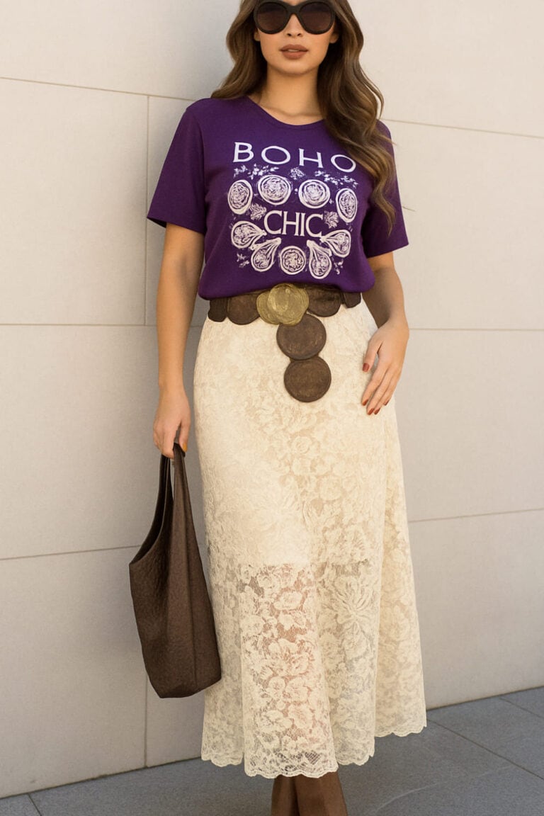 Woman layering a lace top under a sweater