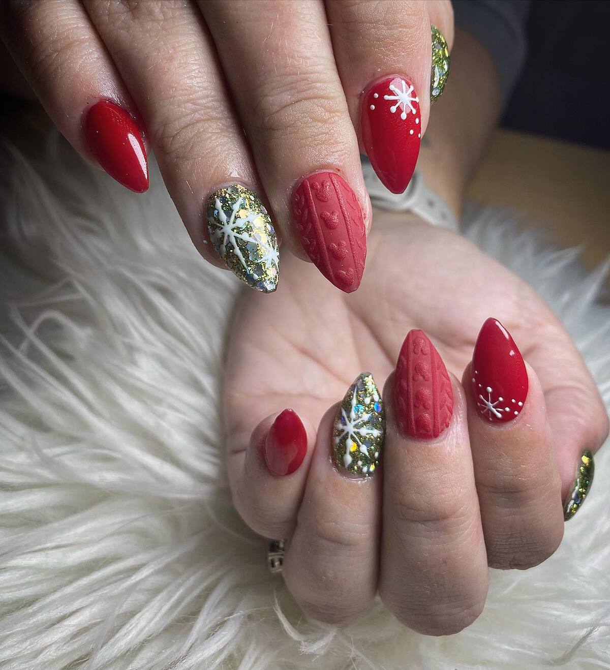 9. Festive Red and Gold Sweater Sparkle