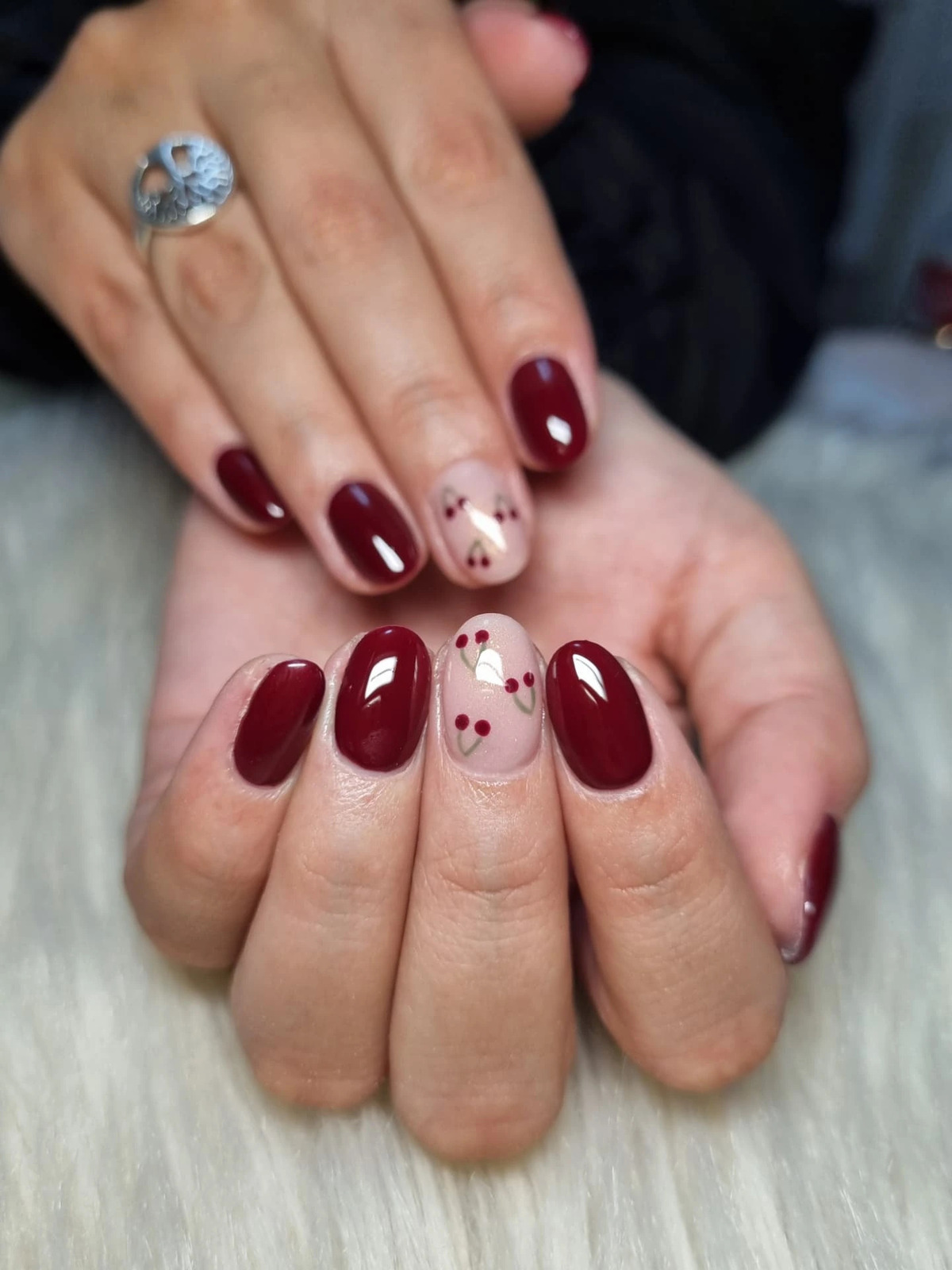 26. Deep Burgundy Berries with Subtle Winter Grace