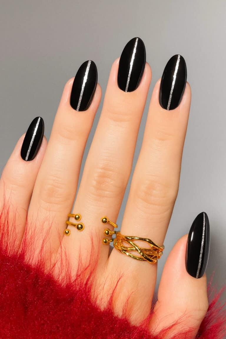 Silver stripe New Year's Eve nails