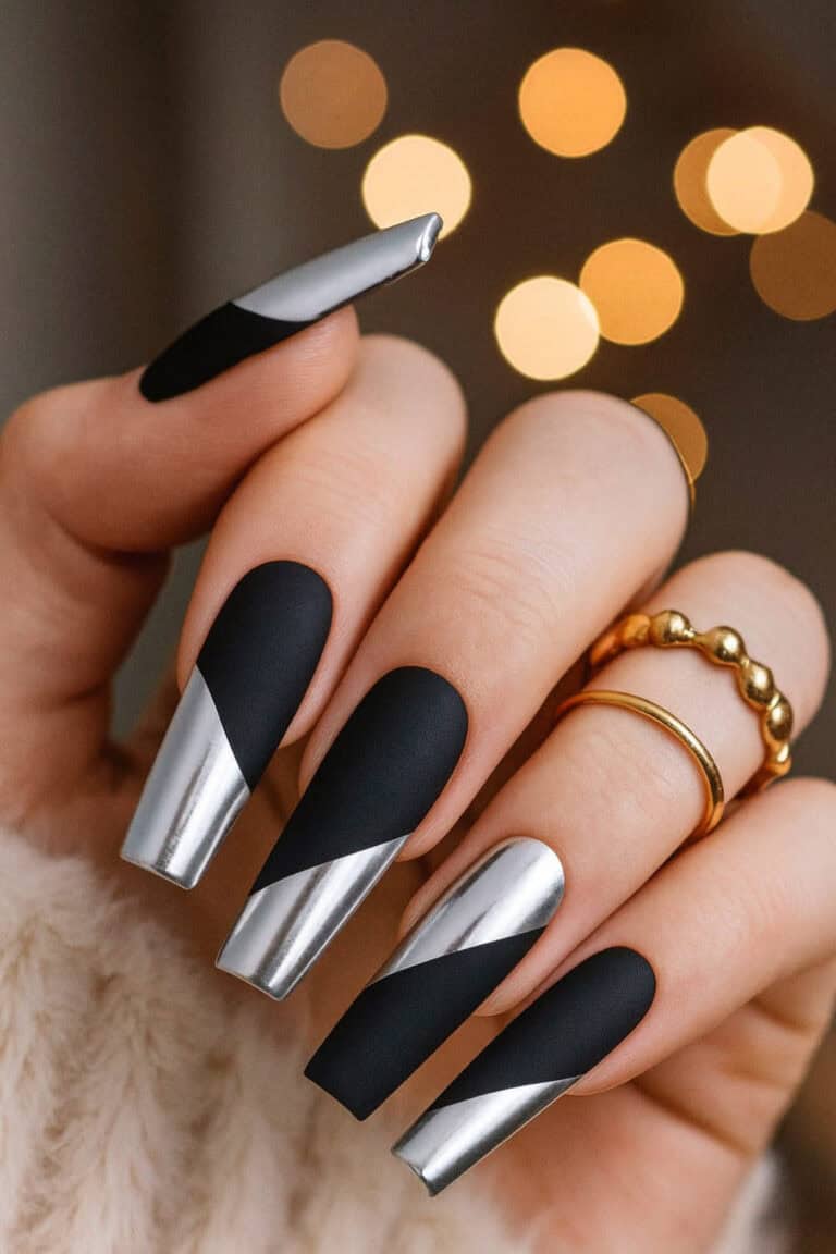 Black and chrome New Year's Eve nails