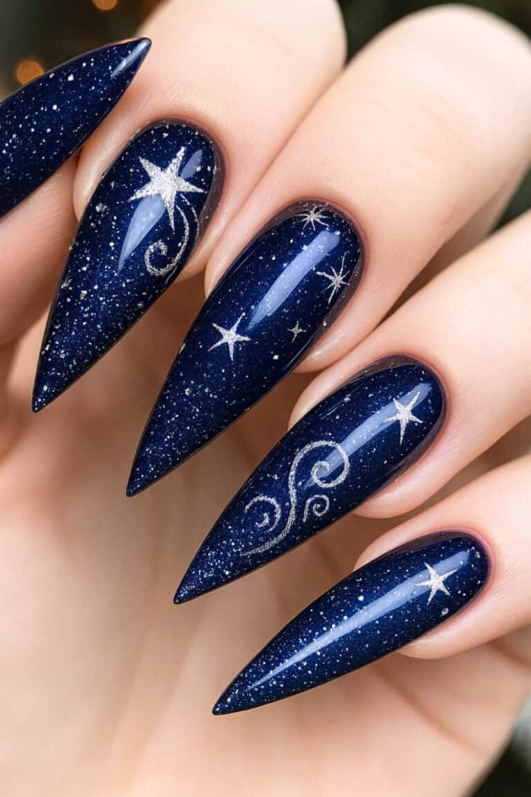 Midnight blue New Year's Eve nails