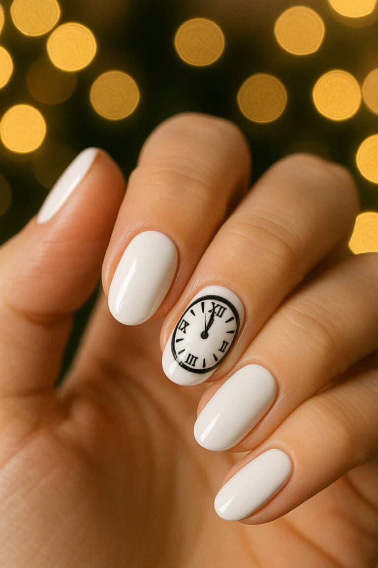 Clock face New Year's Eve nails