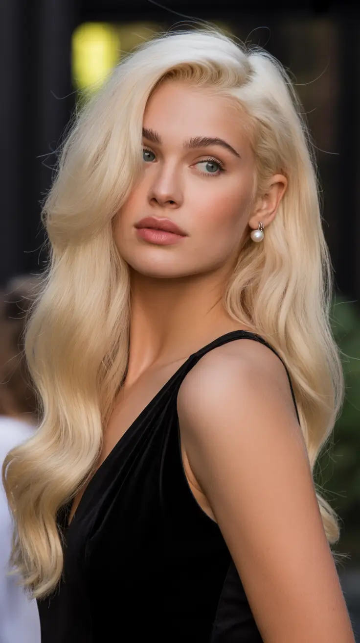 Hollywood Cream-Blonde Waves with Modern Elegance