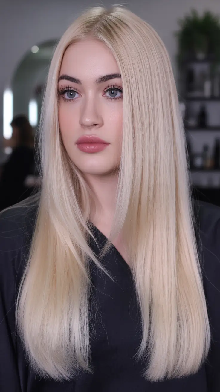 Ultra-Sleek Cream Blonde with Polished Length