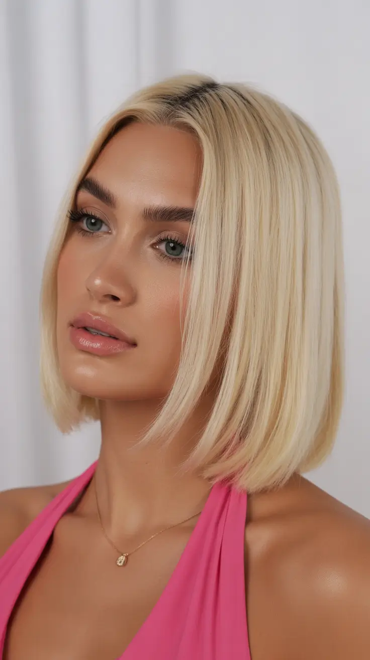 Chic Polished Bob in Luminous Butter Blonde
