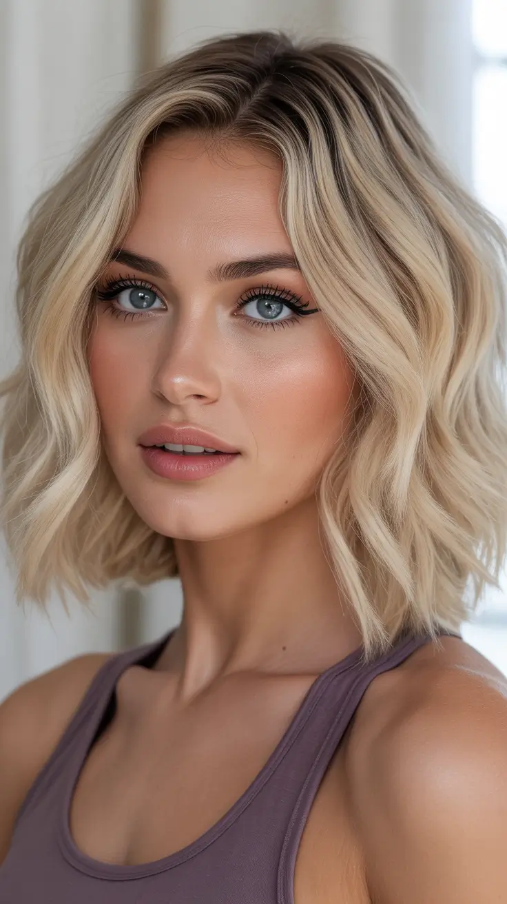 Soft Beach-Wave Bob in Honeyed Vanilla Blonde