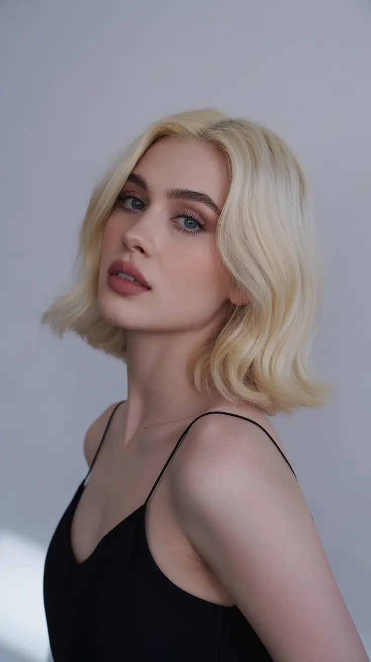 Classic Soft-Gold Wavy Bob with Subtle Warmth