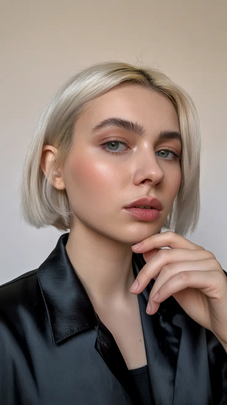 Minimalist Ice-Blonde Bob with a Clean Spring Edge