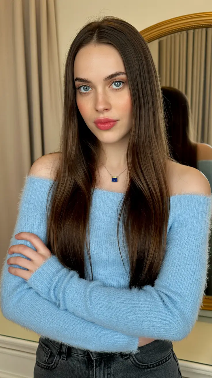 Soft brunette hair with a radiant glow