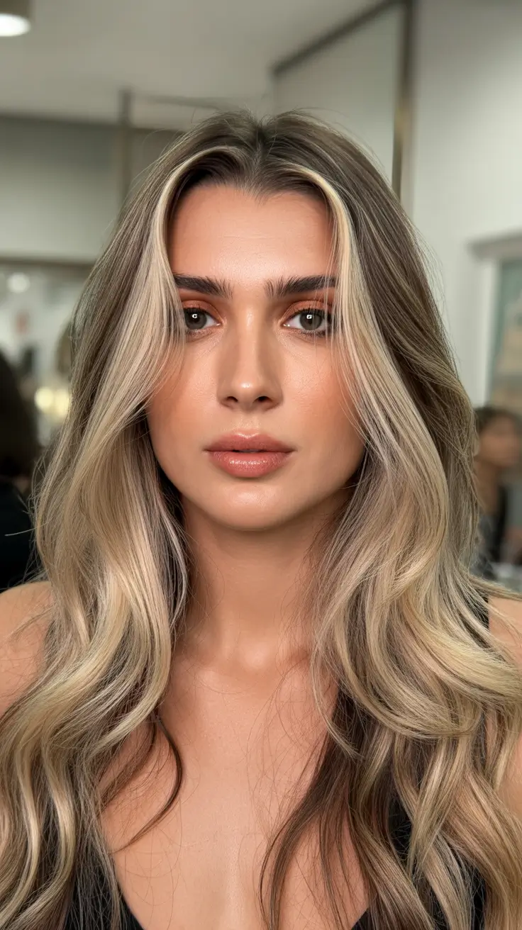 Ash blonde hair with face-framing highlights