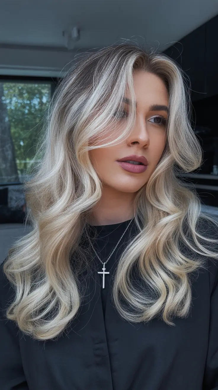 Pearl blonde hair with face framing highlights