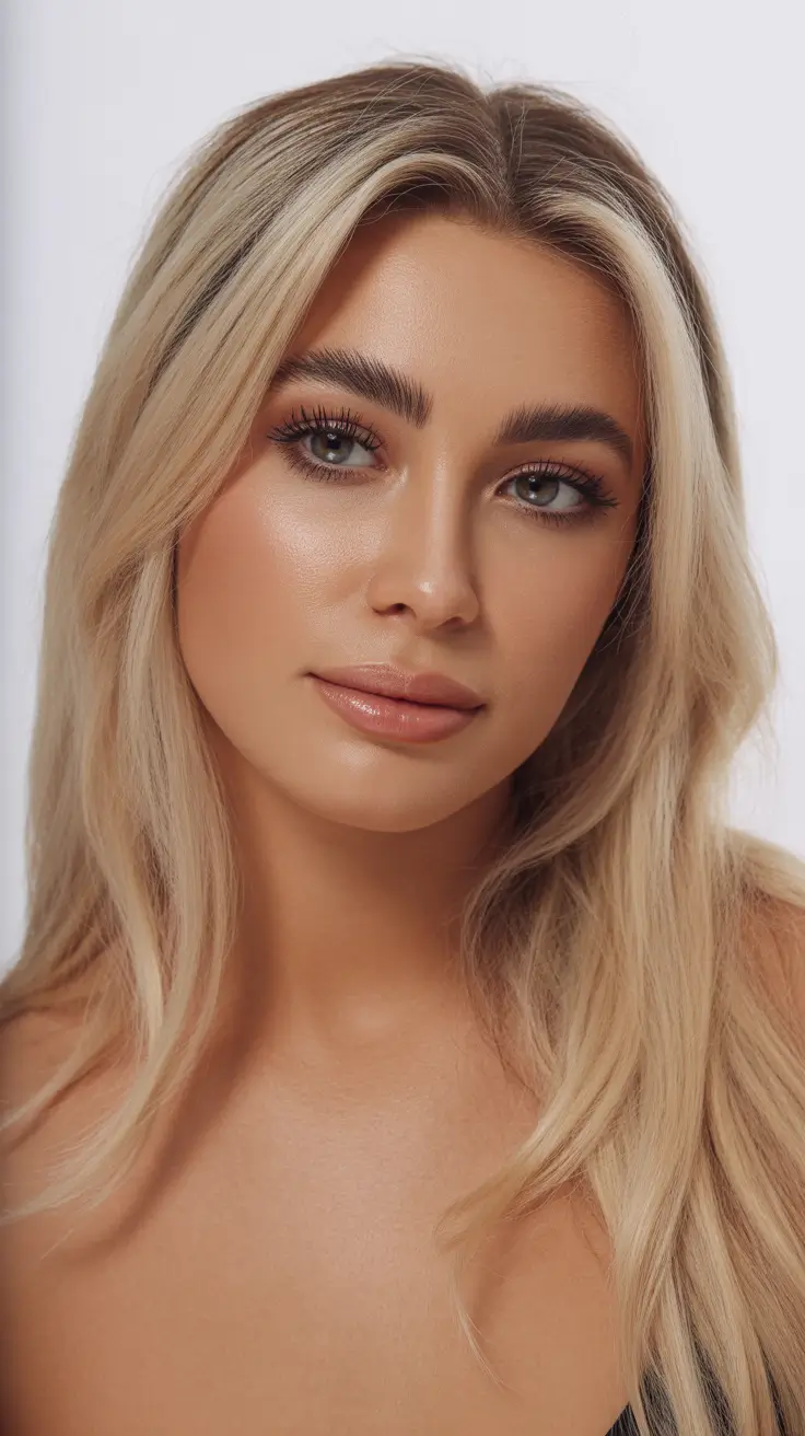 Soft blonde hair with curtain bangs