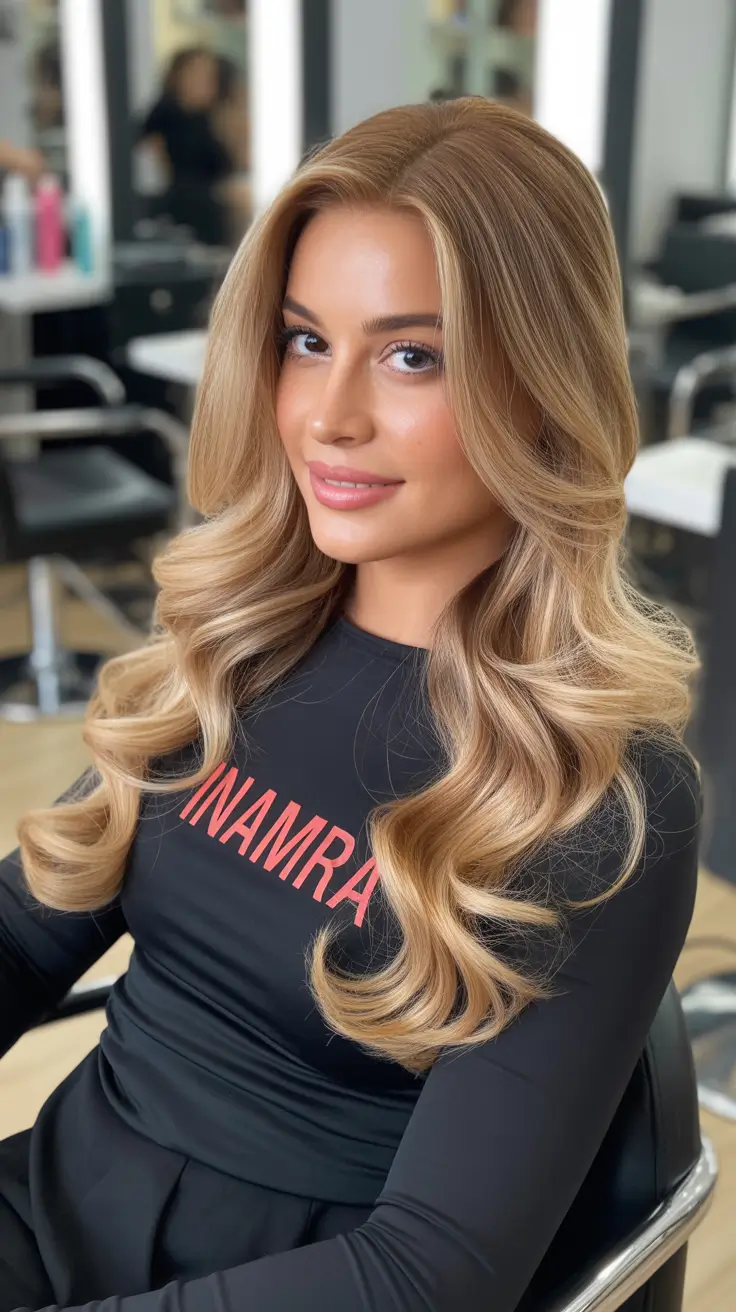 Bright vanilla blonde hair in waves