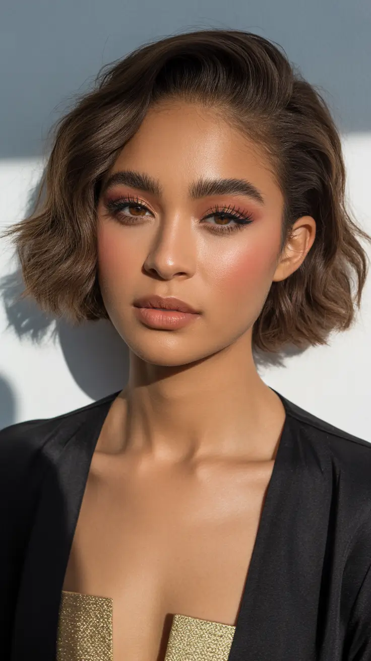 Espresso brown wavy bob haircut