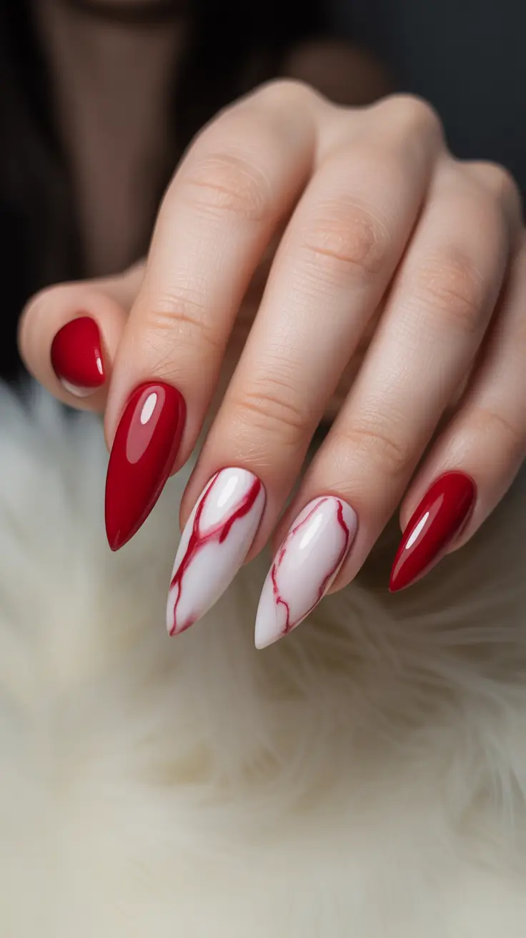 Red Velvet Stilettos Paired With Marble Accents