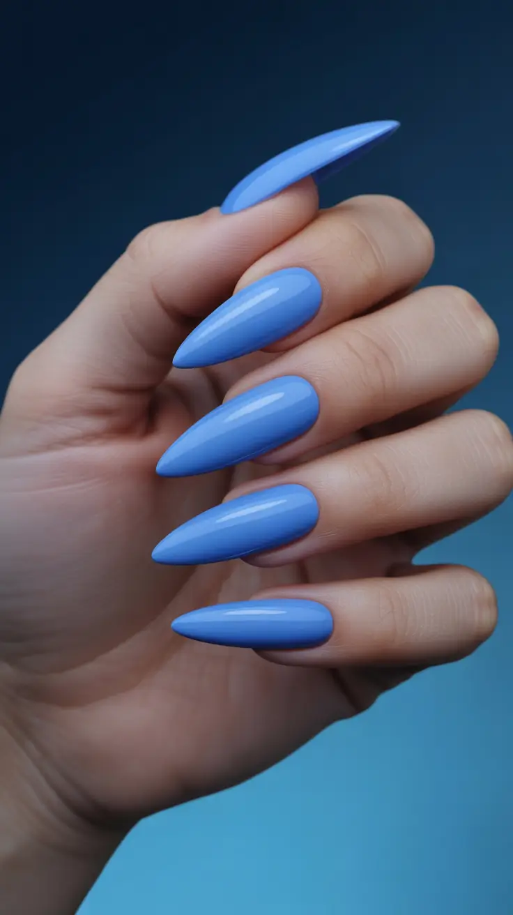 Soft Sky-Blue Stilettos With a Polished Cool-Tone Finish