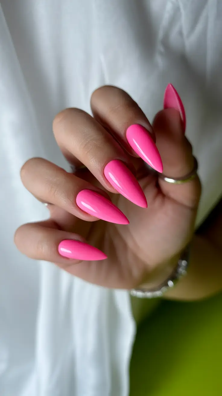 Neon Bubblegum Pink Stilettos With High-Impact Shine