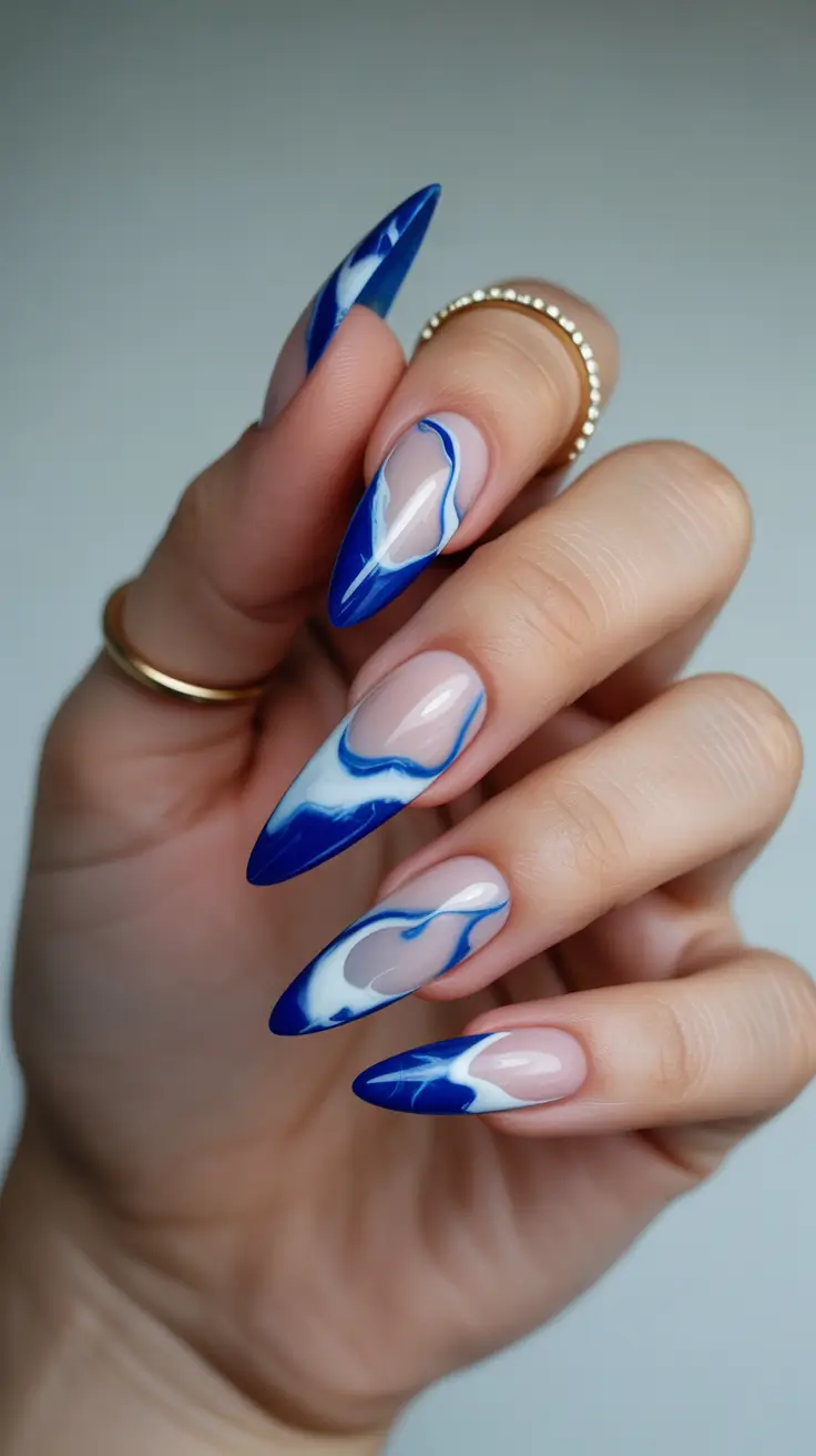 Ocean Marble French Waves in Midnight Blue