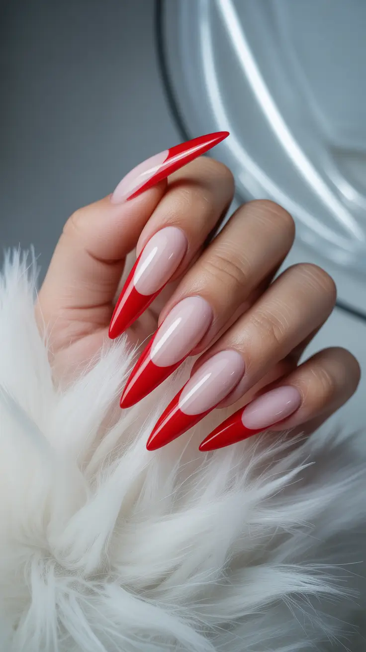 Scarlet Precision French Tips in Sharp Stiletto Form