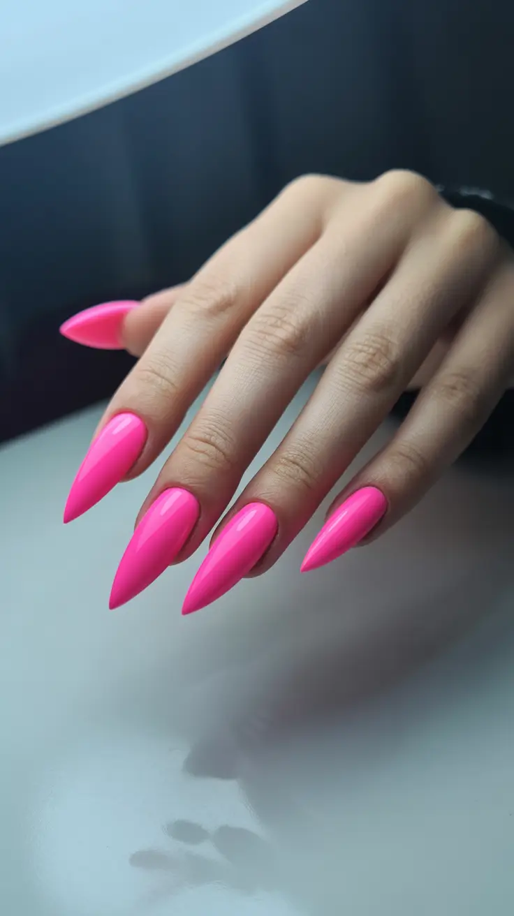 Hot Pink Stilettos With a Smooth, Glassy Finish