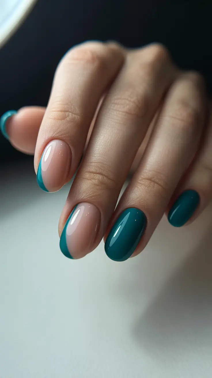Teal Wave Minimal French Gel Nails