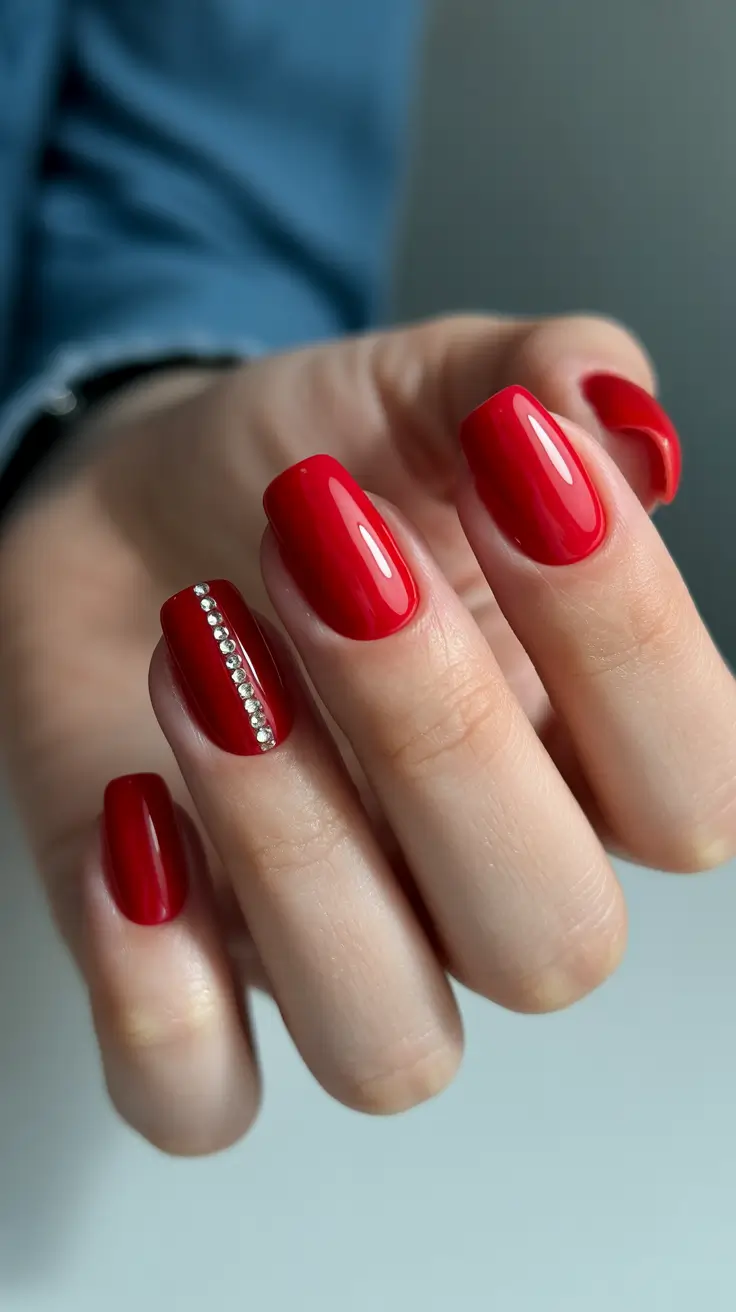 Ruby Gloss with Crystal Line Accent Gel Nails