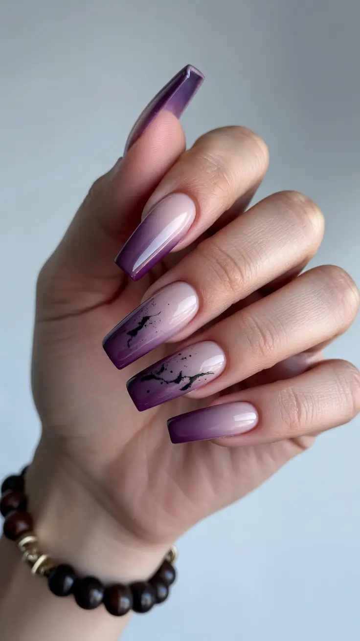 Plum Fade Marble Elegance Gel Nails