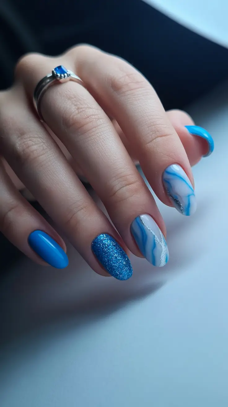 Ocean Stone Blue Mix Gel Nails