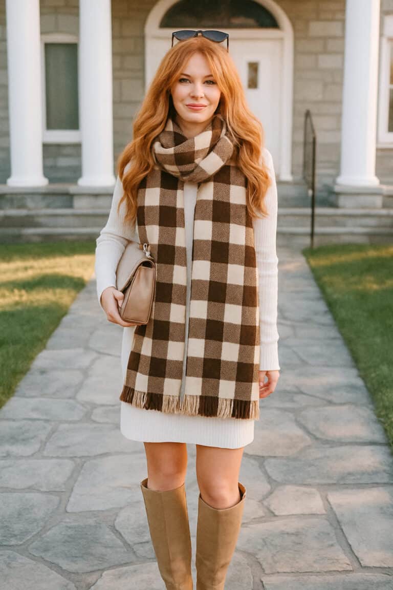 Cable knit dress with a blanket scarf