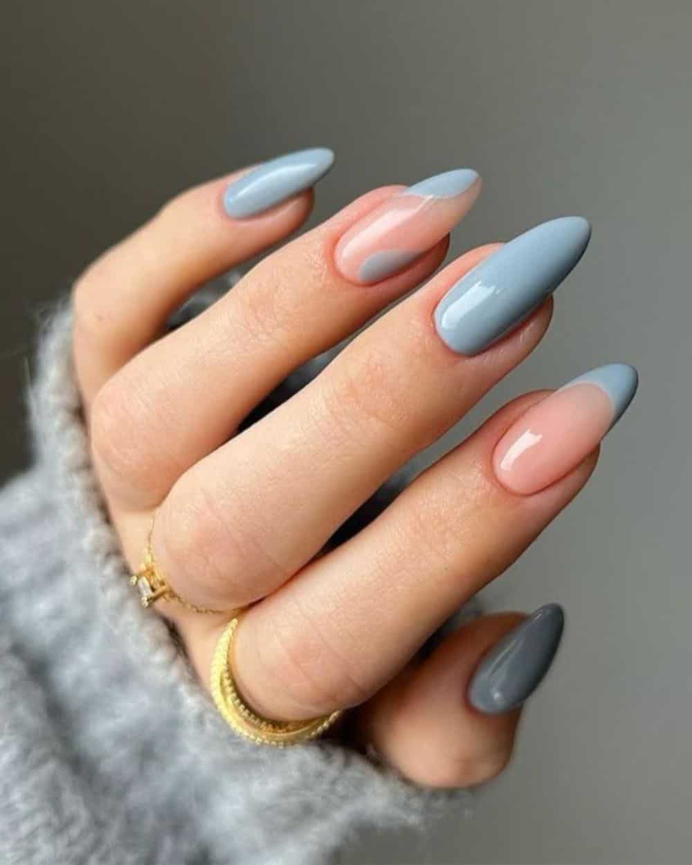 Faded blue nails with a subtle sheen