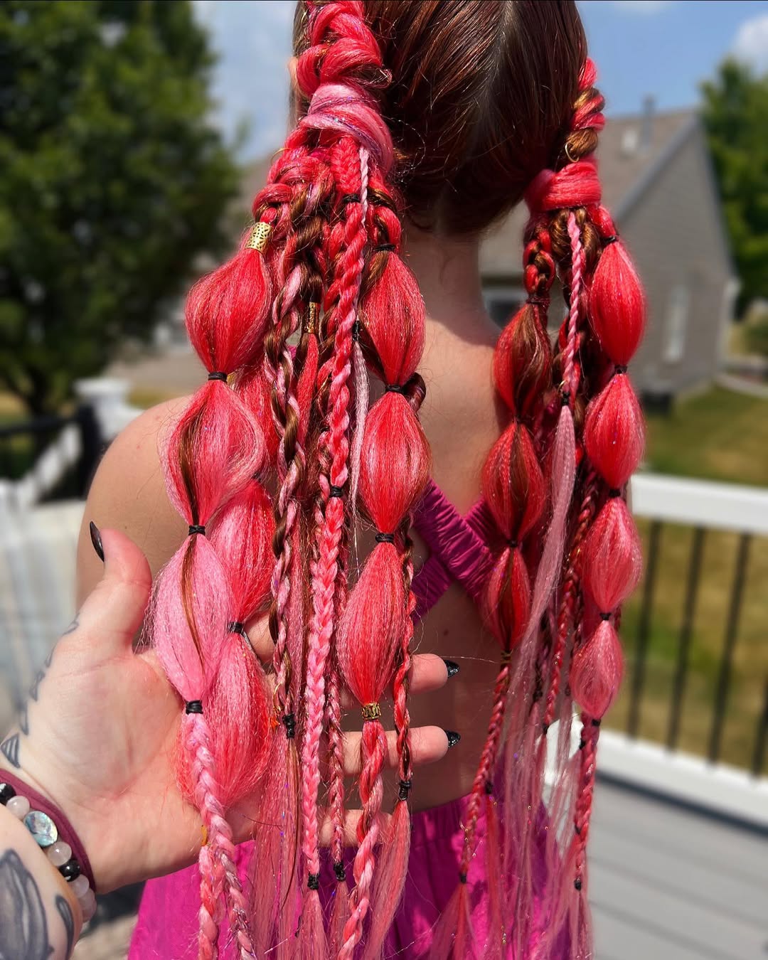 Vibrantly colored bubble braids